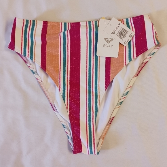 Roxy Womens Juniors Striped High Waist Swim Bottom Size Medium - Picture 1 of 6
